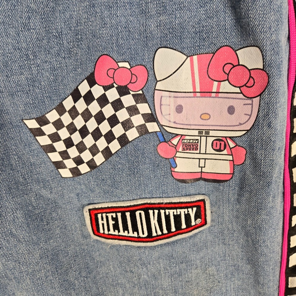 Sanrio Jeans Juniors 5 Hello Kitty Tokyo Speed Blue Checkered Graphic Racing - Picture 5 of 14